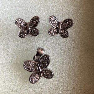 Butterfly silver studs and pendant
